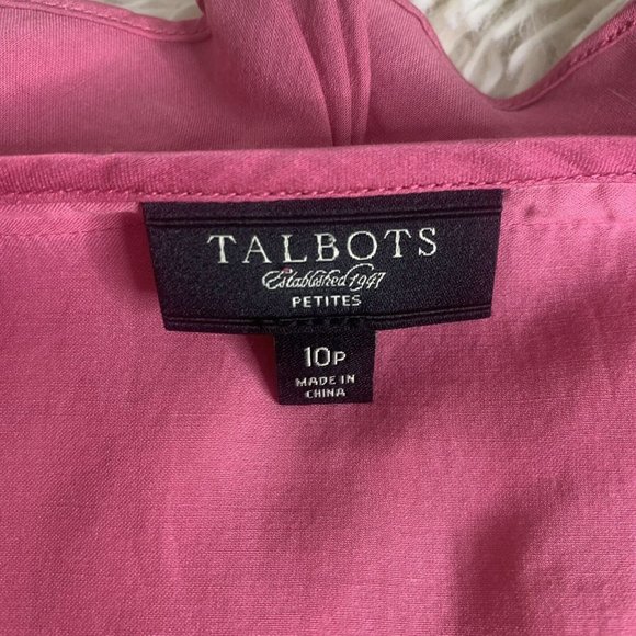Talbots Blouse Silk Blend Ruffle Neck Size 10p Pink Cap Sleeve - Picture 4 of 11